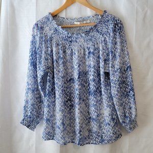 Aaiko Blue and White Lightweight Boho Long Sleeve Tee Womens Small